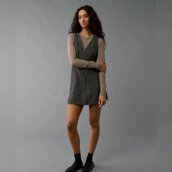 AMERICAN EAGLE Zip-Up Mini Dress Wool Blend in Brown Sz XS NWT - Picture 2 of 6